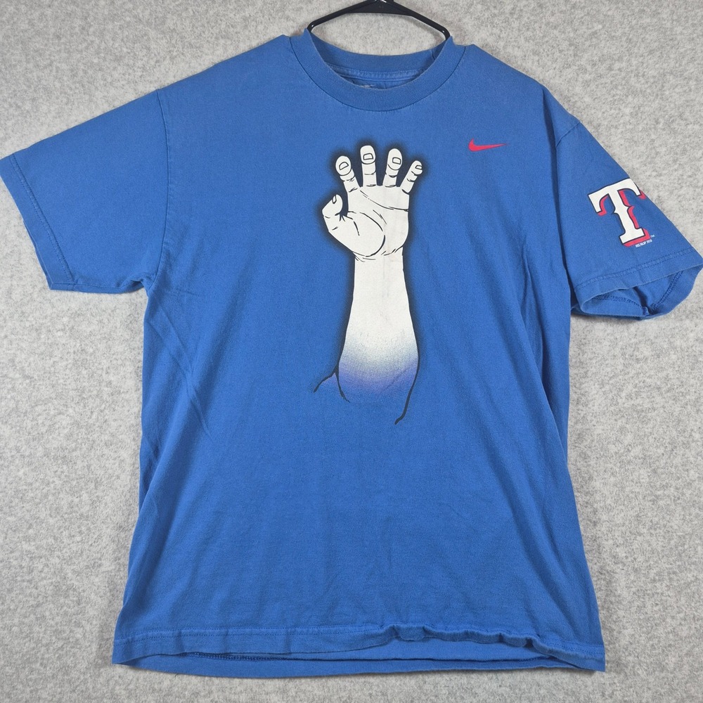 Nike Texas Rangers T-Shirt Mens L Blue 2010 MLB Postseason Claw Antlers Graphic